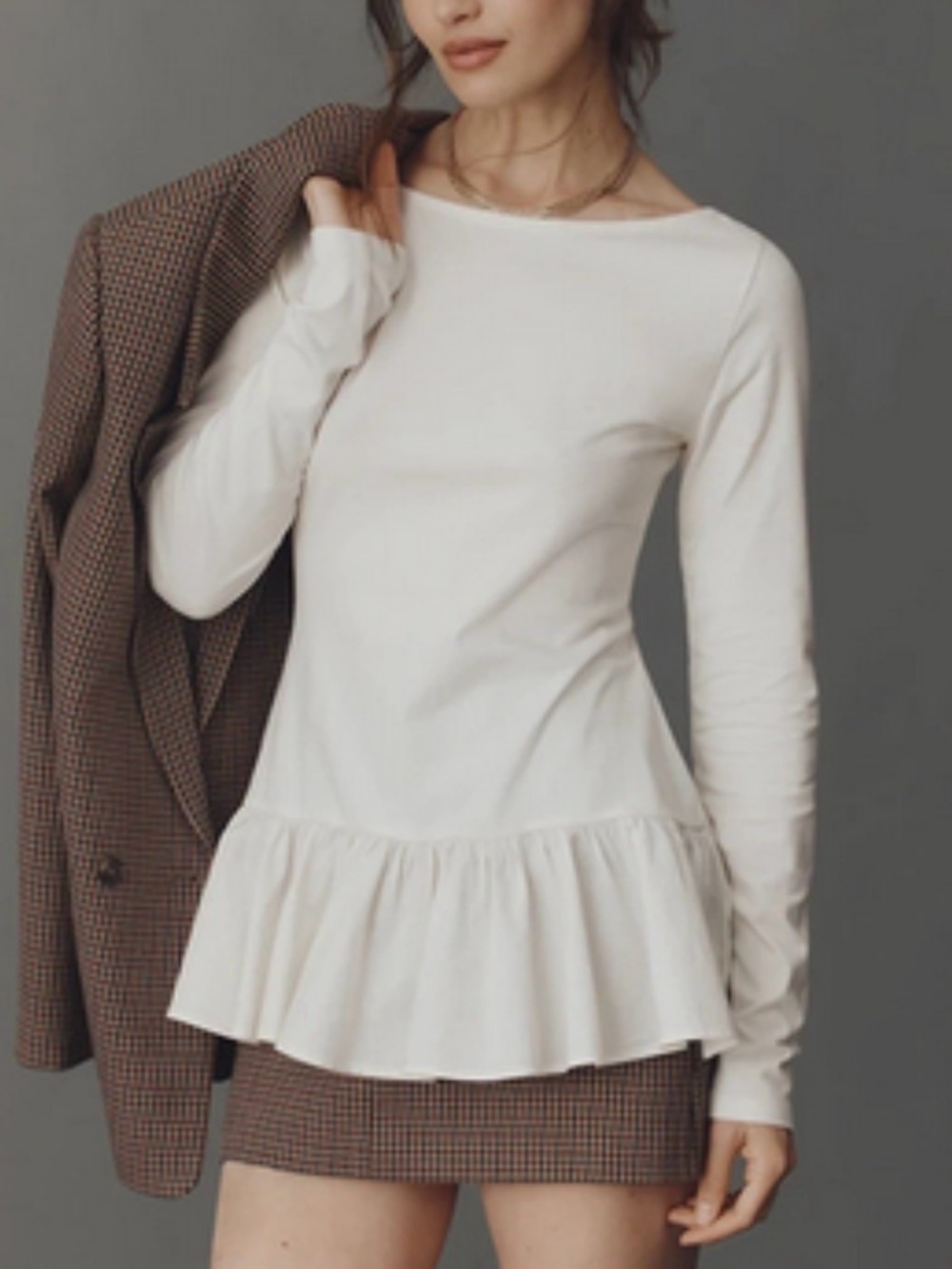 Anthropologie x Maeve Long-Sleeve Peplum Top in Cream Size Large Preloved